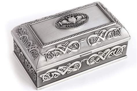 metal box with claddagh ring design|Claddagh Pewter Jewelry Box: Exquisite & Spacious Storage.